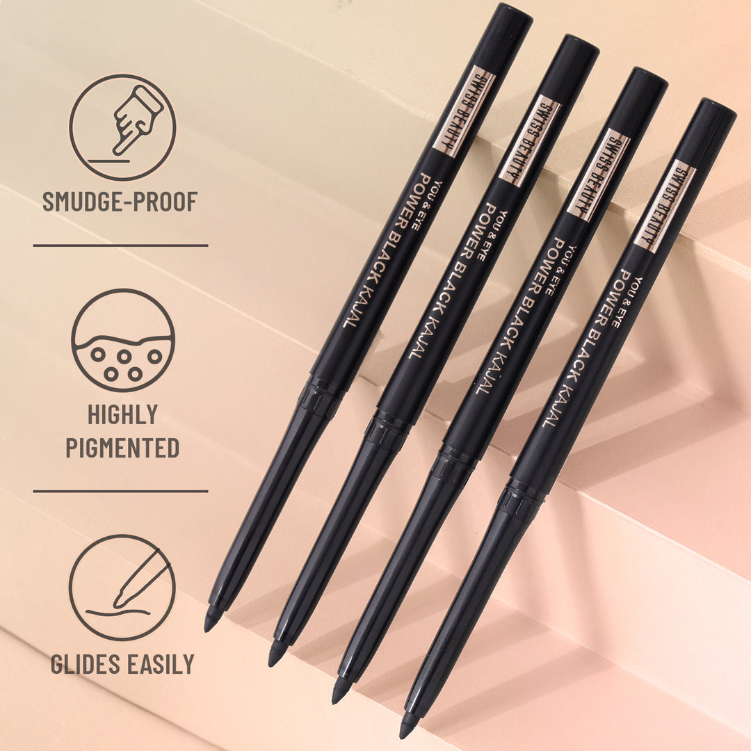 You & Eye Power Black Kajal | Waterproof & Smudge-Proof | 24 Hour Stay | Matte Finish Black Kajal