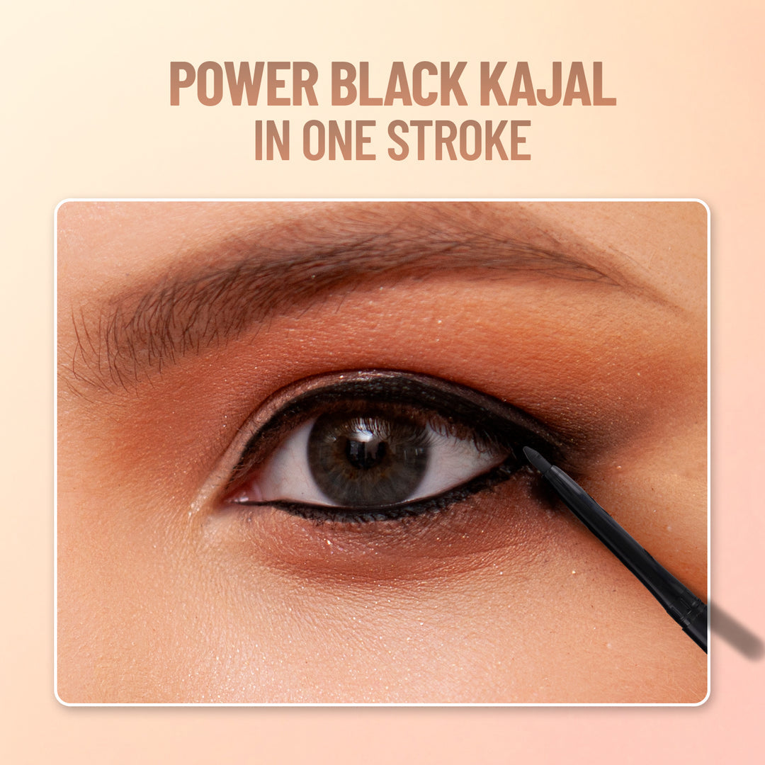 You & Eye Power Black Kajal | Waterproof & Smudge-Proof | 24 Hour Stay | Matte Finish Black Kajal