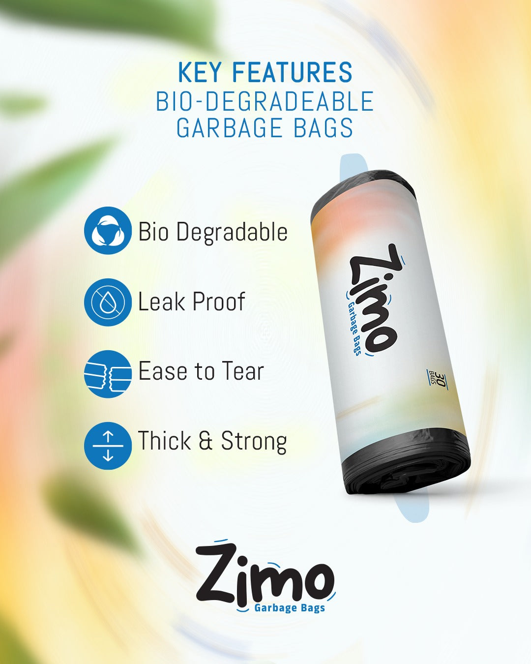 Zimo black garbage bags "3 roll" / medium 19*21/ 90 pcs