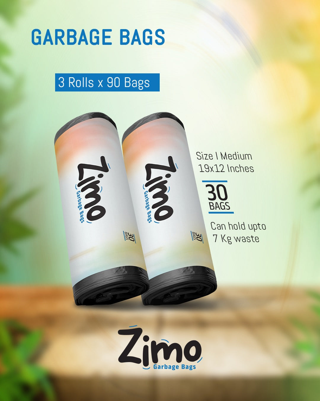 Zimo black garbage bags "3 roll" / medium 19*21/ 90 pcs