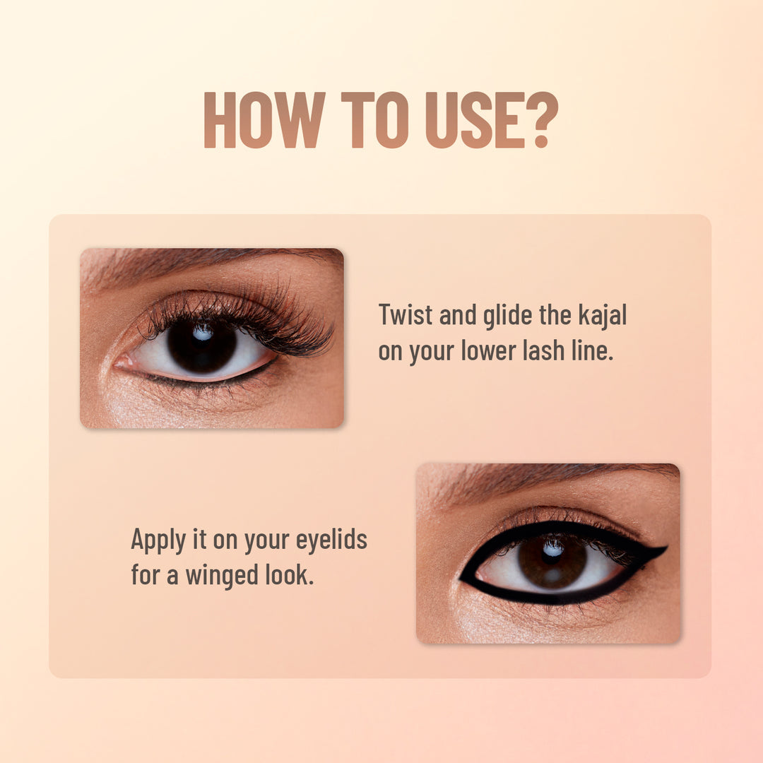 You & Eye Power Black Kajal | Waterproof & Smudge-Proof | 24 Hour Stay | Matte Finish Black Kajal